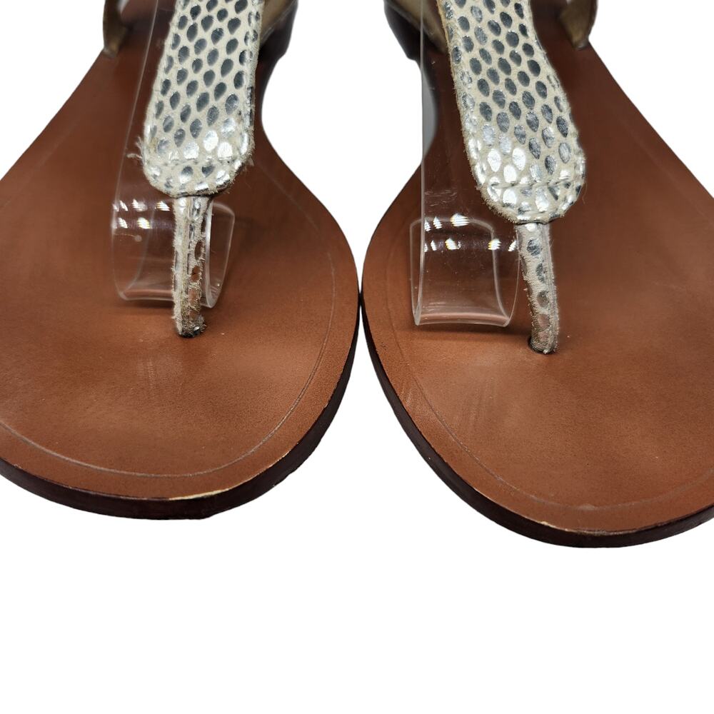 Michael Kors Shoes Womens 6 Silver Metallic Shiny Sandals Thong Ankle Strap - Picture 5 of 12
